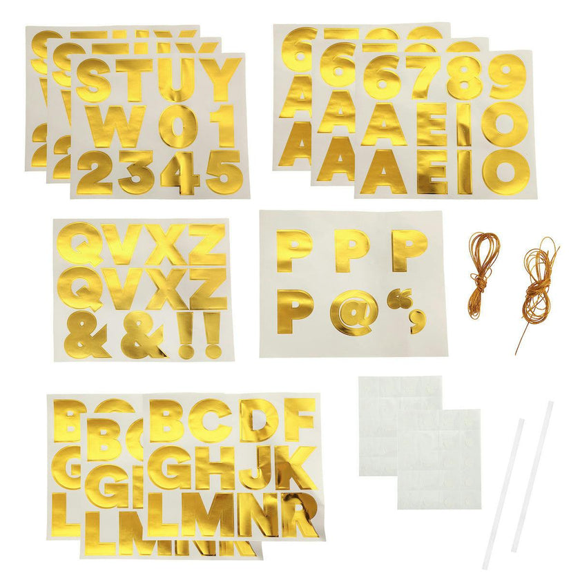 Packed Party Birthday Era Customizable Balloon Garland Banner 60ct - Beaded Bracelet-Style 5-Inch Mylar Balloons with 114 Gold Letters, Strings, and Glue Dots