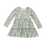 Girls Long Sleeve Double Tiered Dress in Christmas Elements