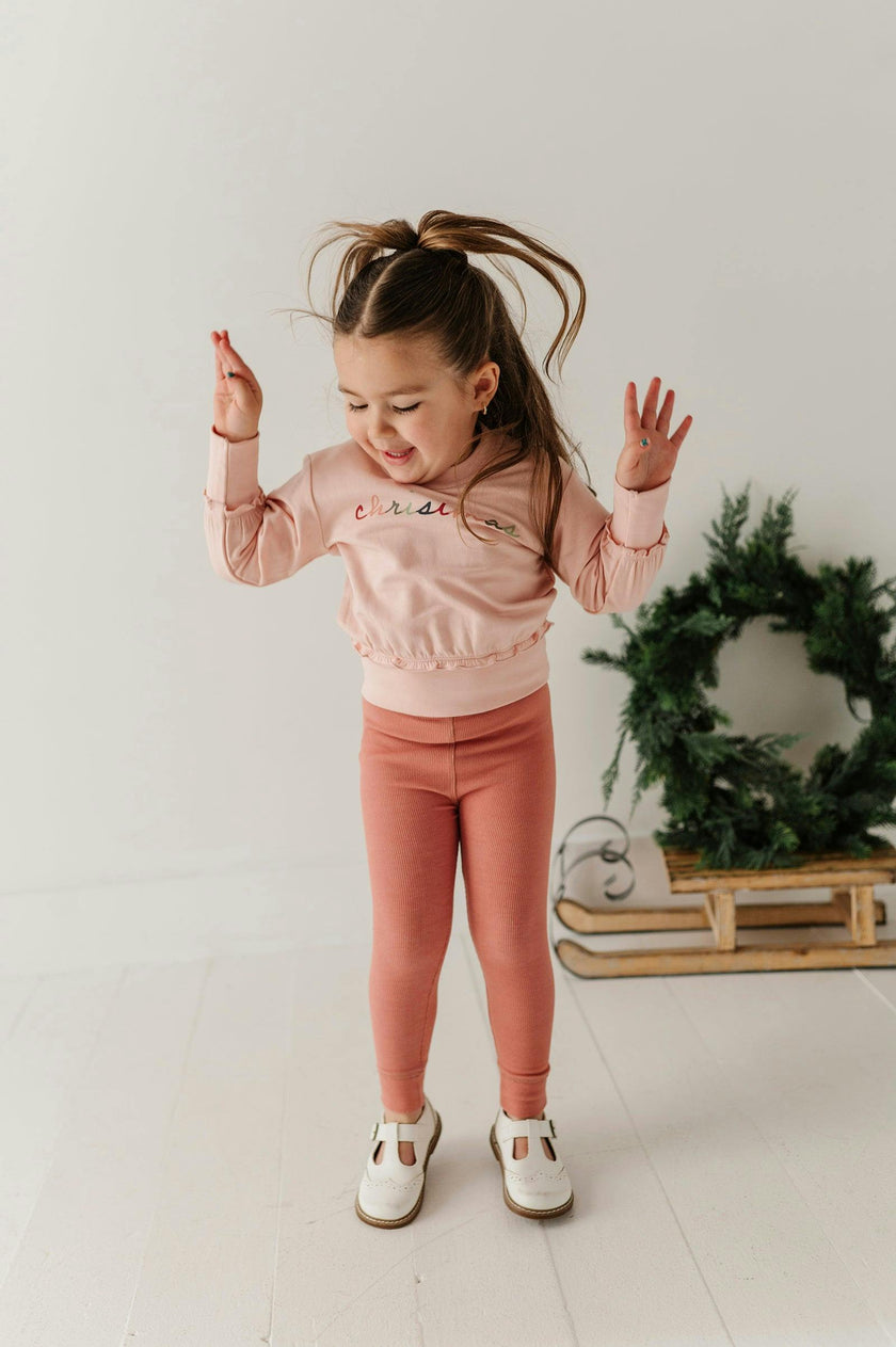 Girls Ruffle Hem Sweatshirt in Christmas