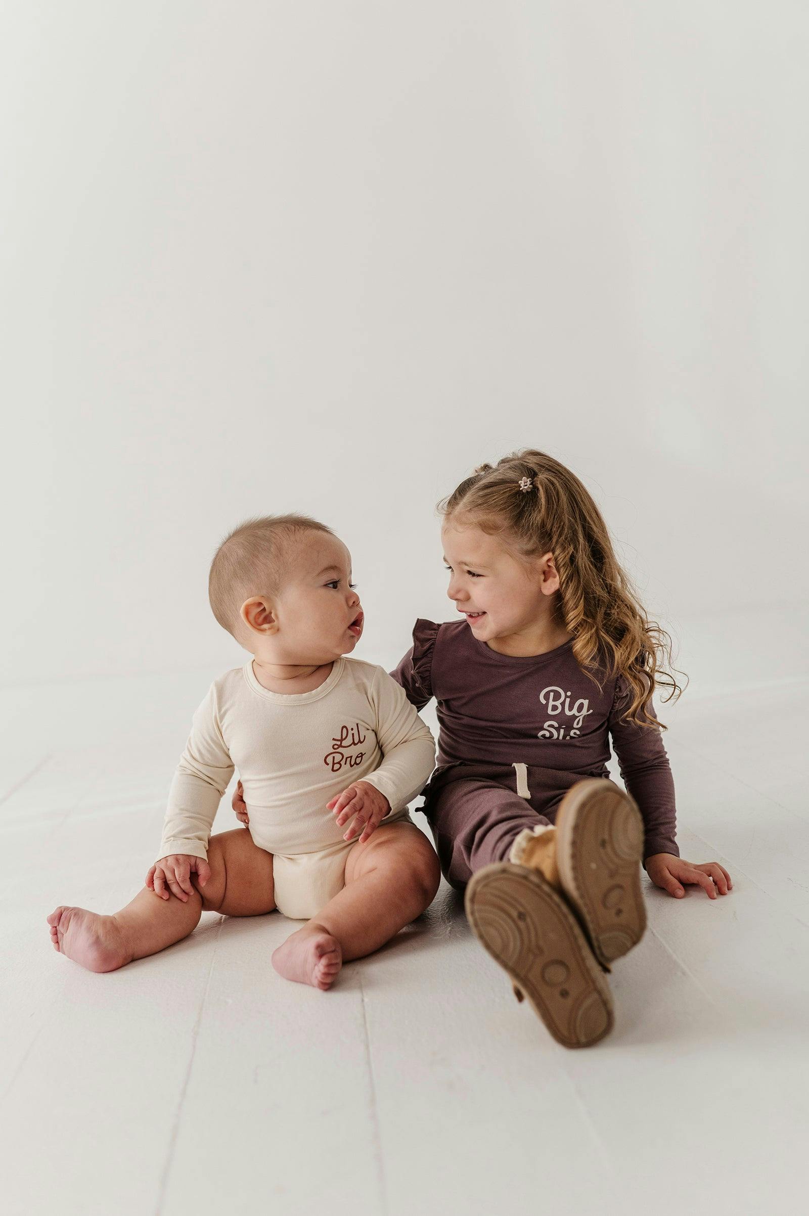 Baby Boy Long Sleeve Bodysuit in Lil Bro in Cream