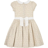 Short Sleeve Linen Dress with Peter Pan Collar, Brown