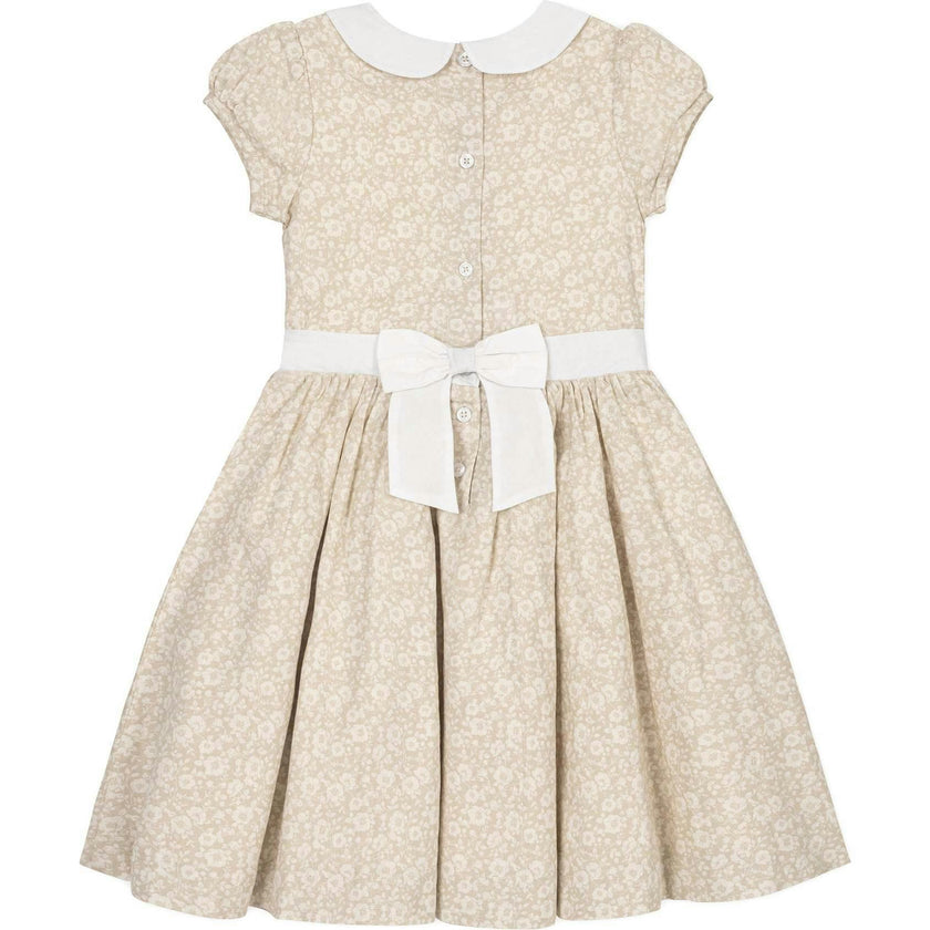 Short Sleeve Linen Dress with Peter Pan Collar, Brown