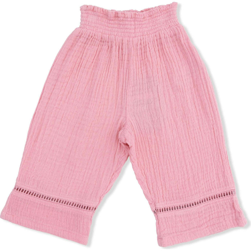 Solid Muslin Poignant Pink - Smocked Waist Pants