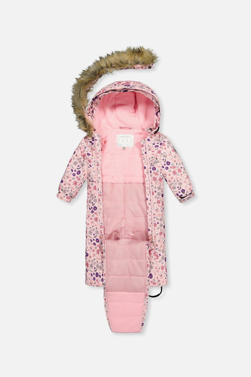 Baby One Piece Snowsuit Adapted For Car Seats Pink Mini Flower Print