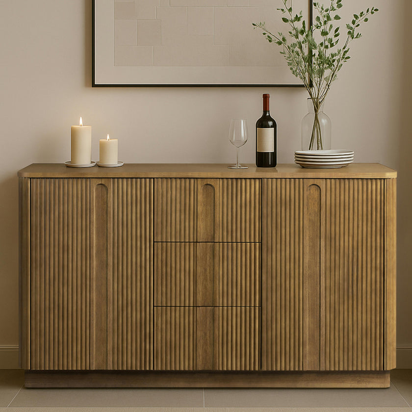 Potomac 3 Drawer 2 Doors Wood Sideboard with Adjustable Shelf Storage Cabinet