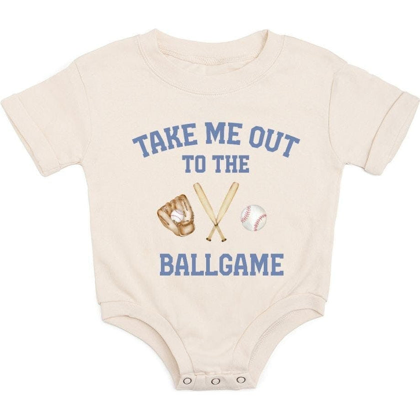 Take Me Out To The Ballgame Short Sleeve Romper - Natural