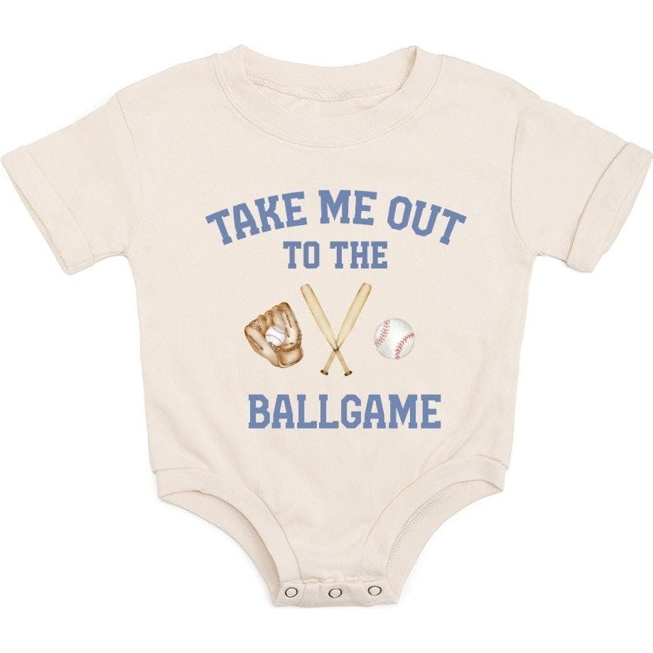 Take Me Out To The Ballgame Short Sleeve Romper - Natural