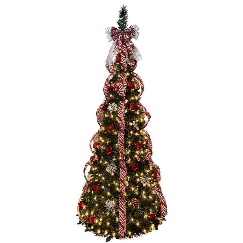 6-Foot Pre-Lit Red and White Collapsible Decorated Tree