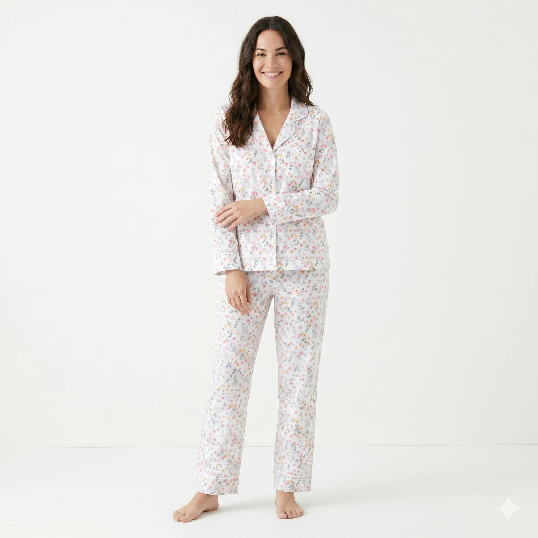 Winter Flowers Woman's Pima Cotton Long Pajama Set