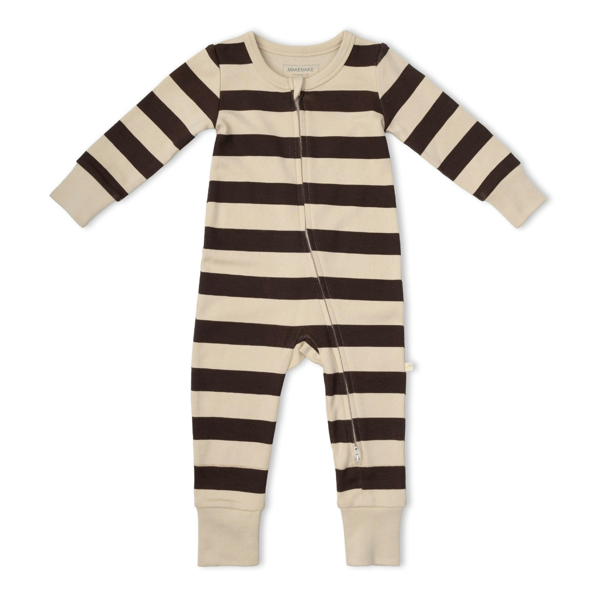 Organic 2-Way Zip Romper - Mocha Stripe