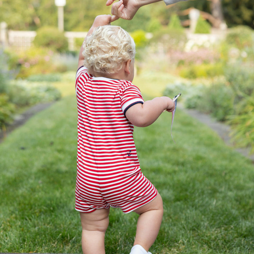 Stripe Knit Shortall With Nautical Embroidery