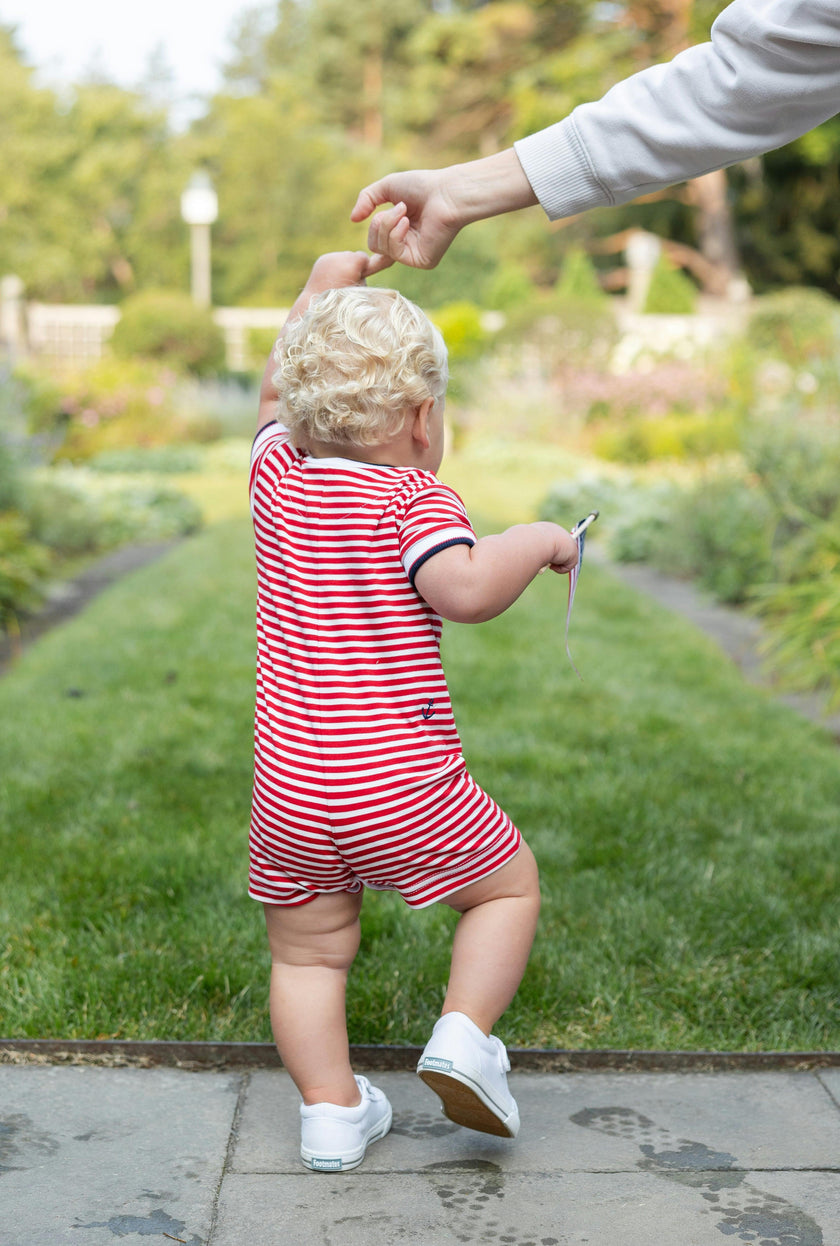 Stripe Knit Shortall With Nautical Embroidery