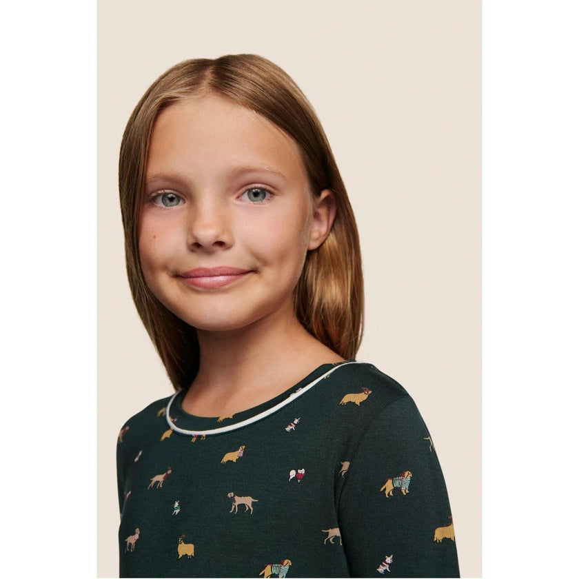 Kids Printed TENCEL Modal Unisex Long PJ Set, Green