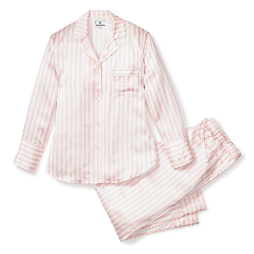 Women's Silk Pajama Set in Pink Stripe