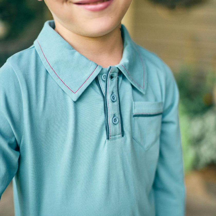 Jackson Long Sleeve Polo in Adriatic Blue