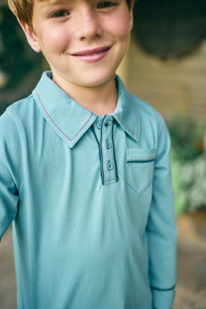 Jackson Long Sleeve Polo in Adriatic Blue