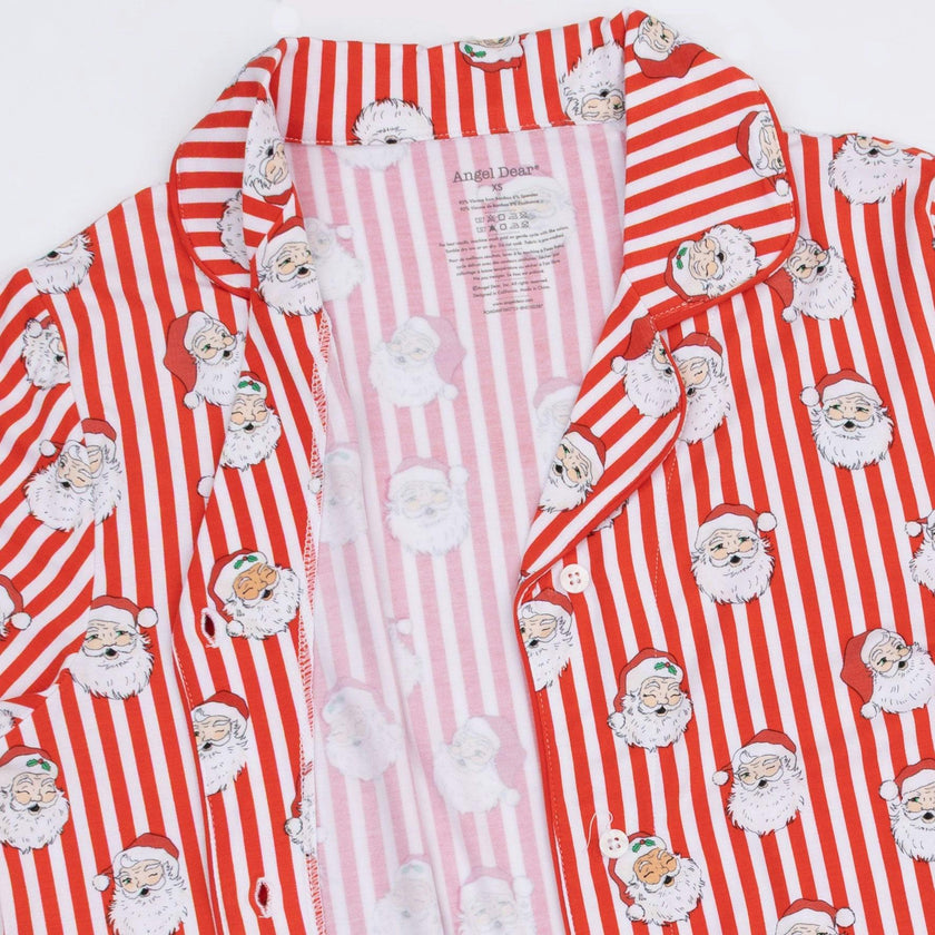 Vintage Santa Stripe - Bamboo - Adult Long Sleeve Coat Style and Pant with Pockets