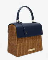 Medium Insulated Hand-Woven Wicker Lunchbox, Natural & Navy