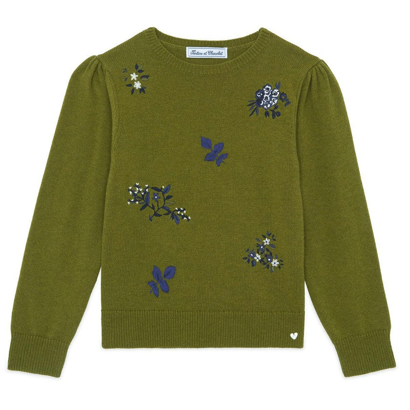 TARTINE ET CHOCOLAT Floral Fields Sweater - Olive