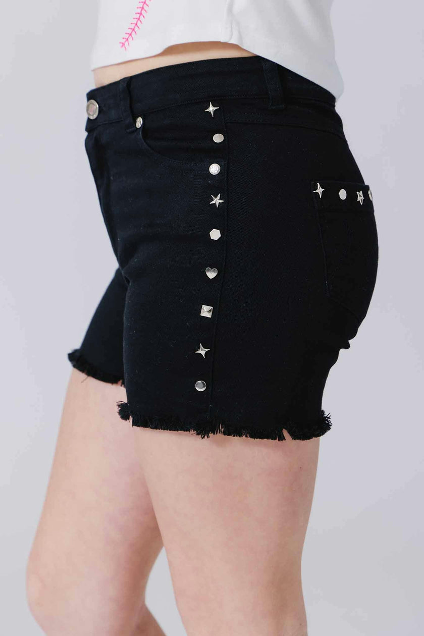 Girls Twill Stud Short in Black
