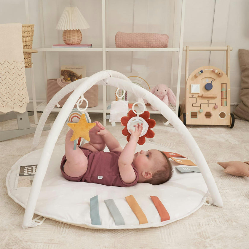 Beautiful Baby Play Gym & Tummy Time Mat - Soft Cotton Mat with 4 Cute Toys & Cards - Perfect Activity Area for Your Girl/Boy - Stylish Infant Floor Playmat