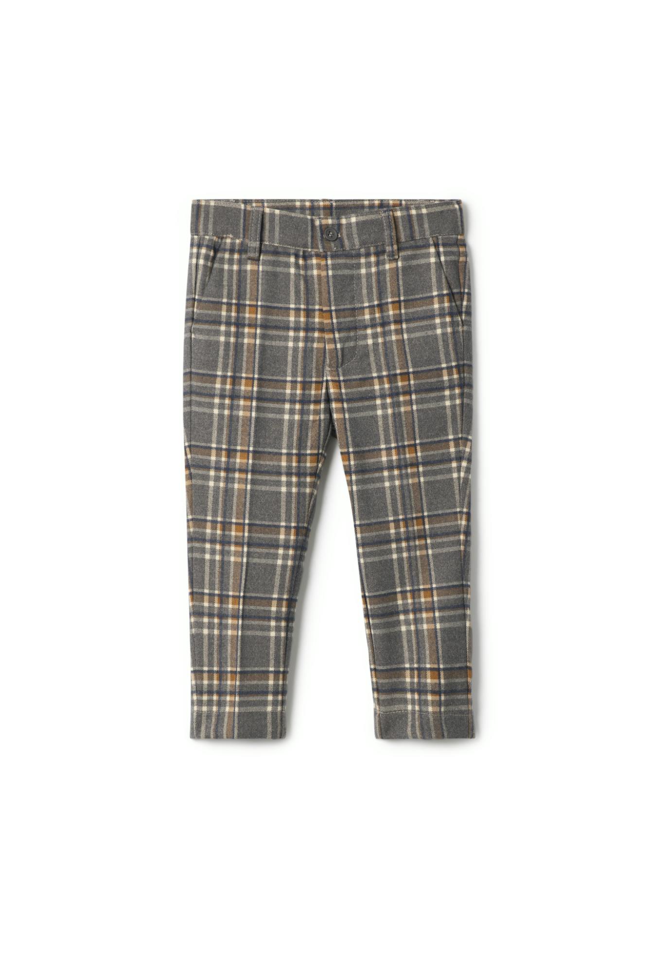 Woven Plaid Adjustable Waist Zip Front Pants