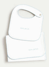 Bib & Burp Cloth Set - Embroidered Blue "Amore"
