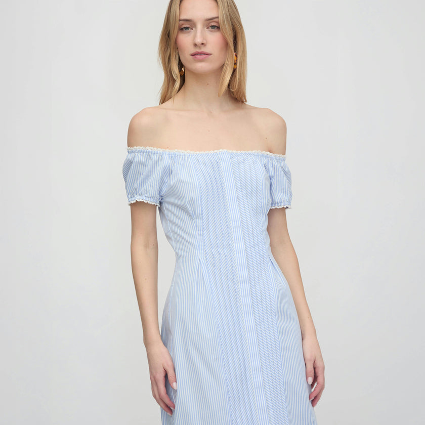The Madison Dress - Blue/White Stripe