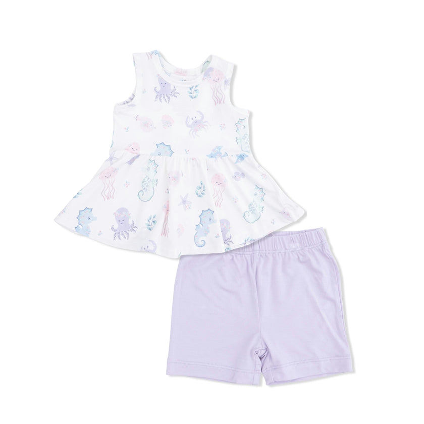 Floral Sea Creatures - Peplum Tank Top and Bike Short