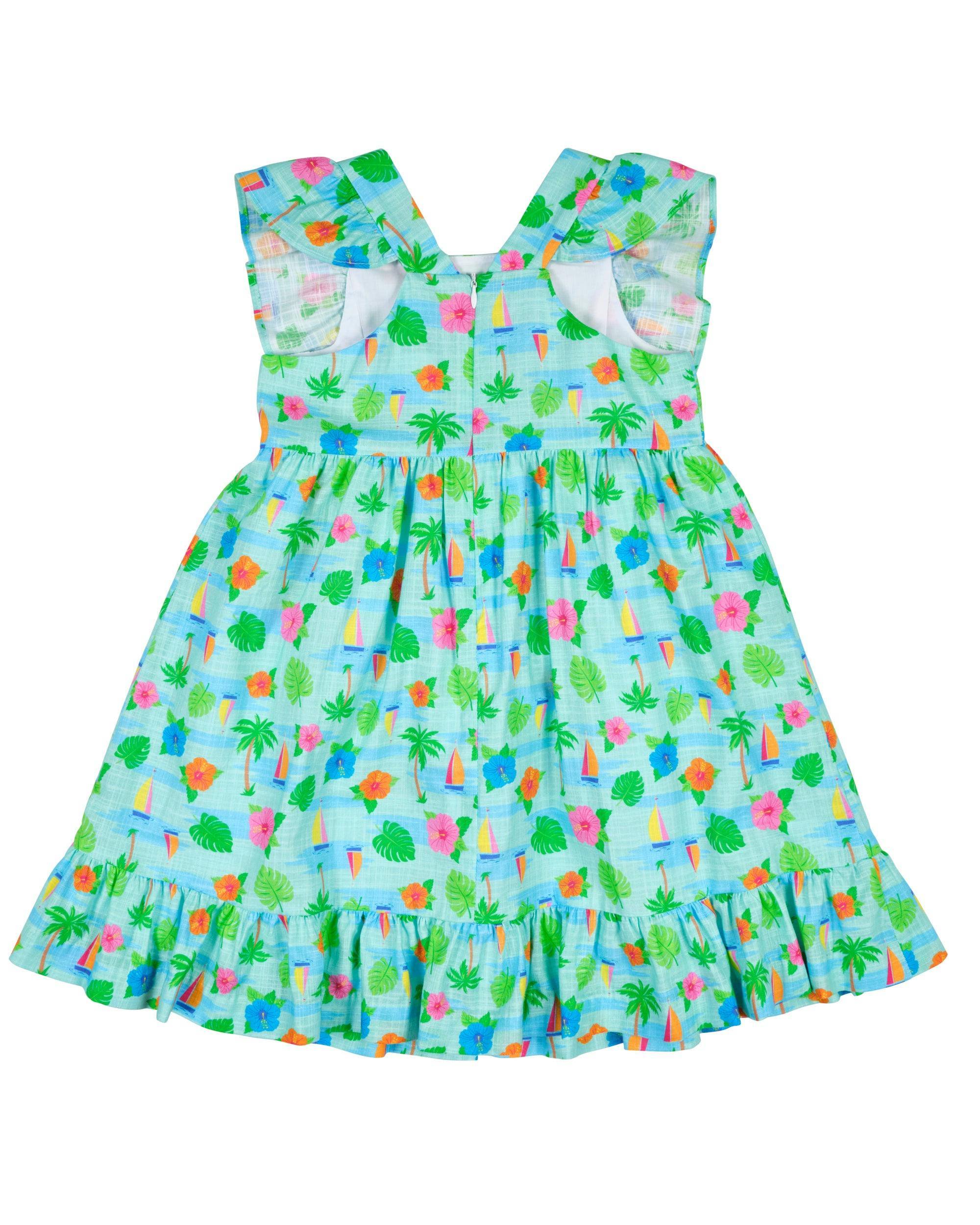 Printed Linen-Look Dress With Flower