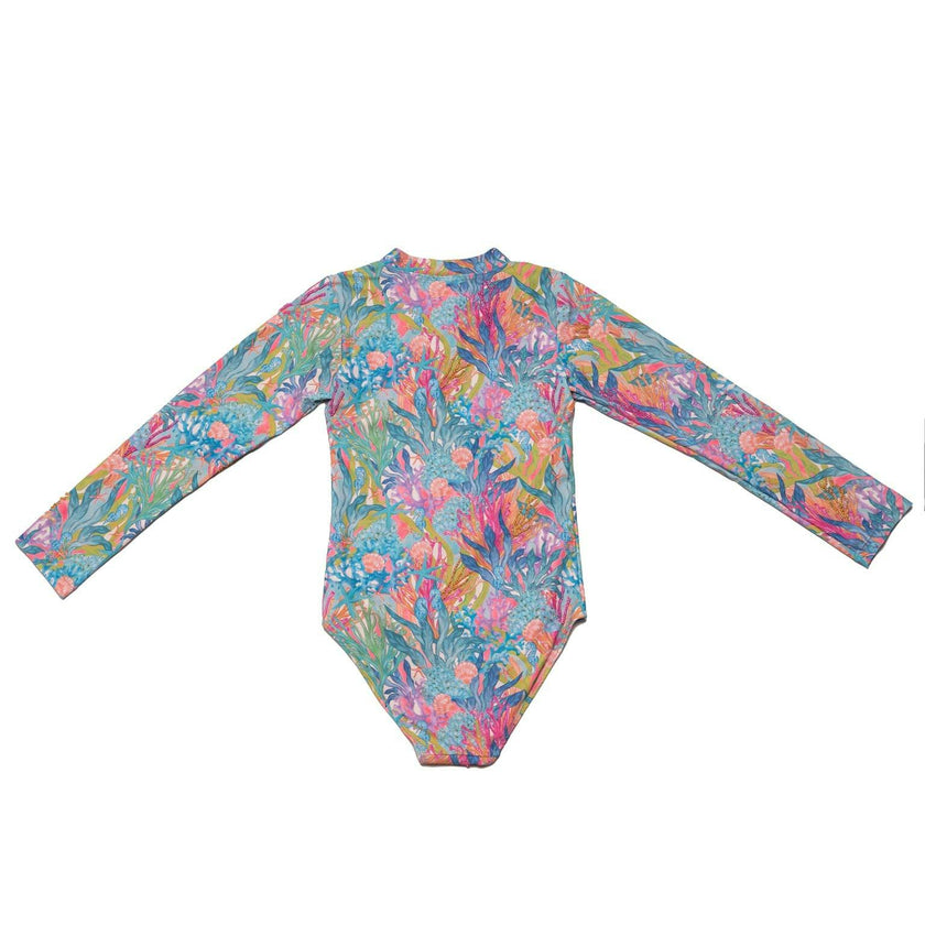 Long Sleeve Zip One Piece Swimsuit - Hand beaded