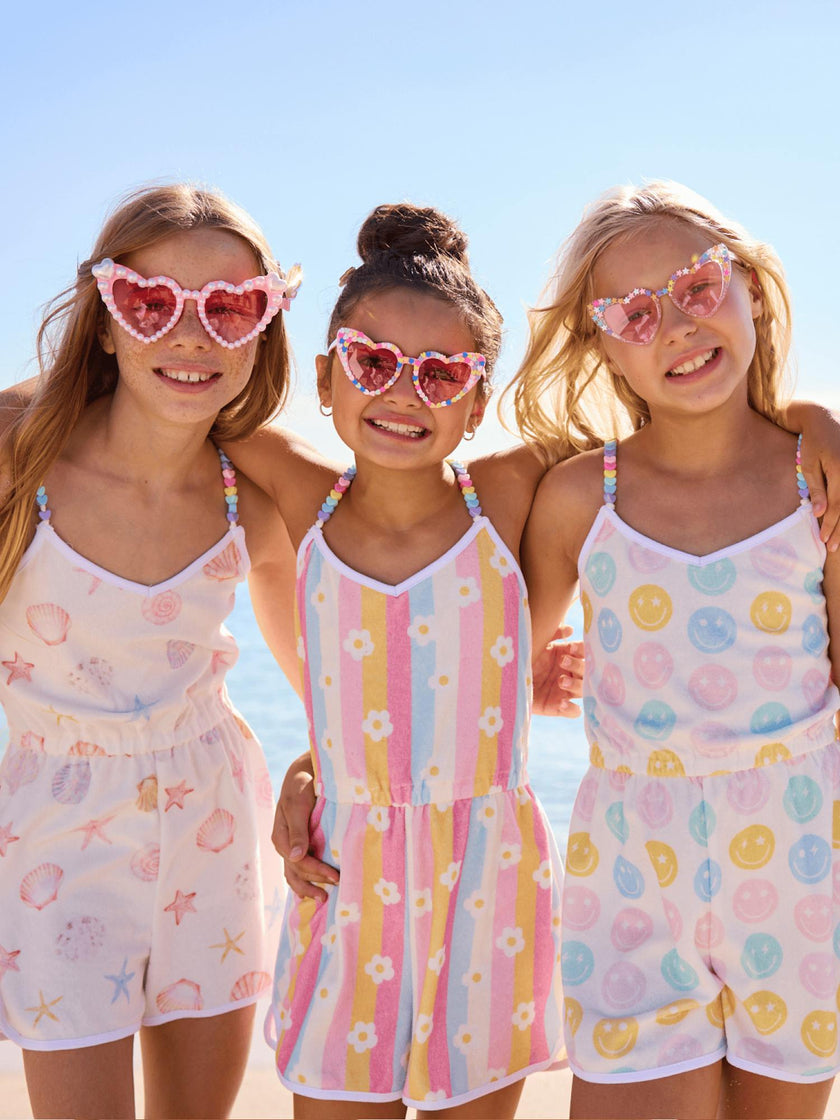 Happy Emoji Beaded Hearts Romper