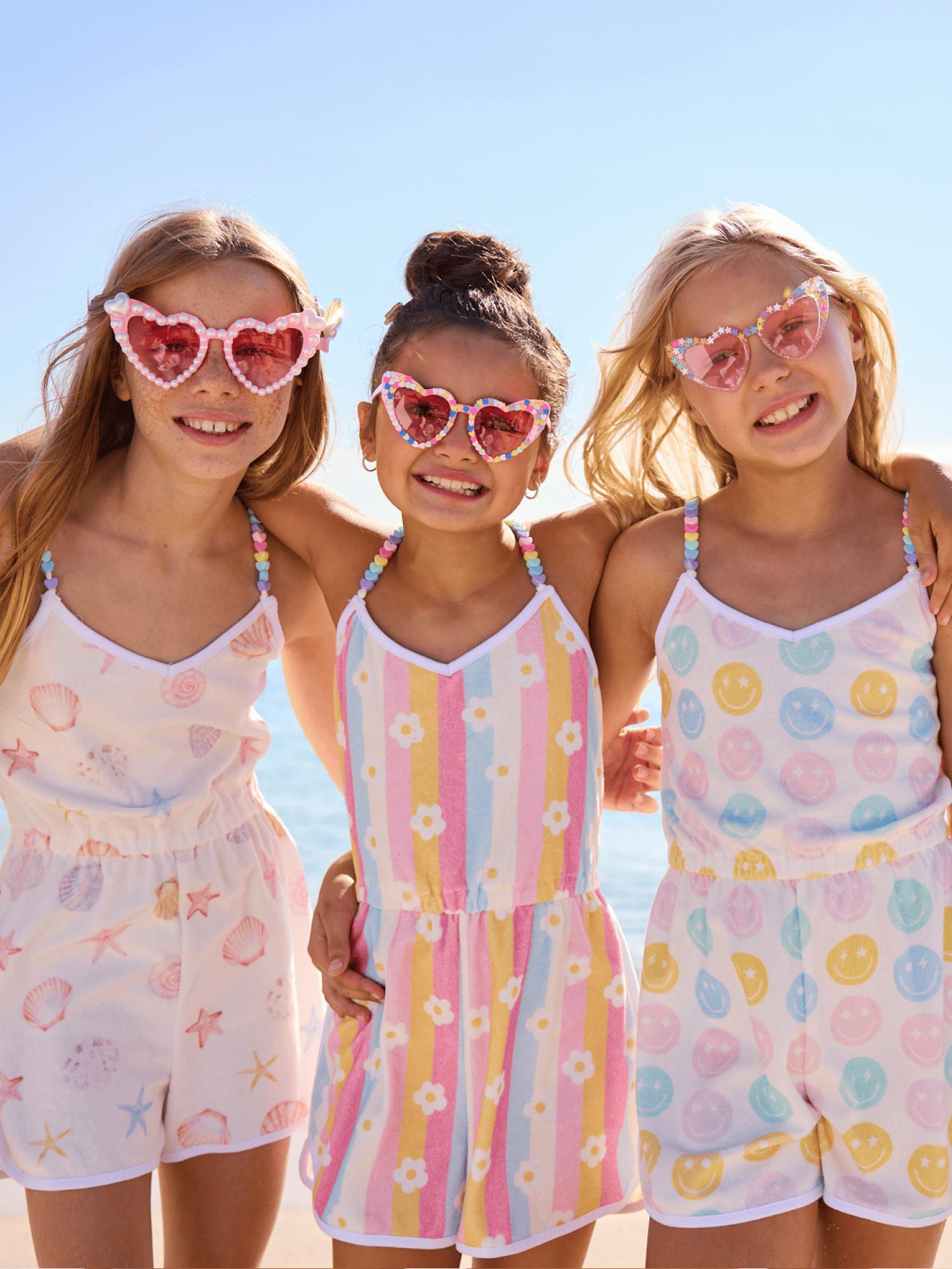 Happy Emoji Beaded Hearts Romper