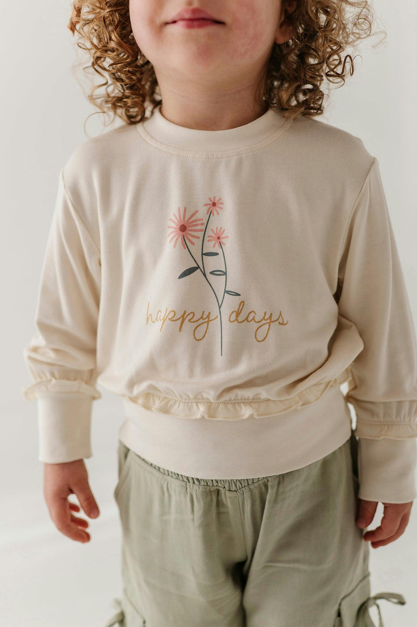 Girls Ruffle Hem Sweatshirt in Happy Days