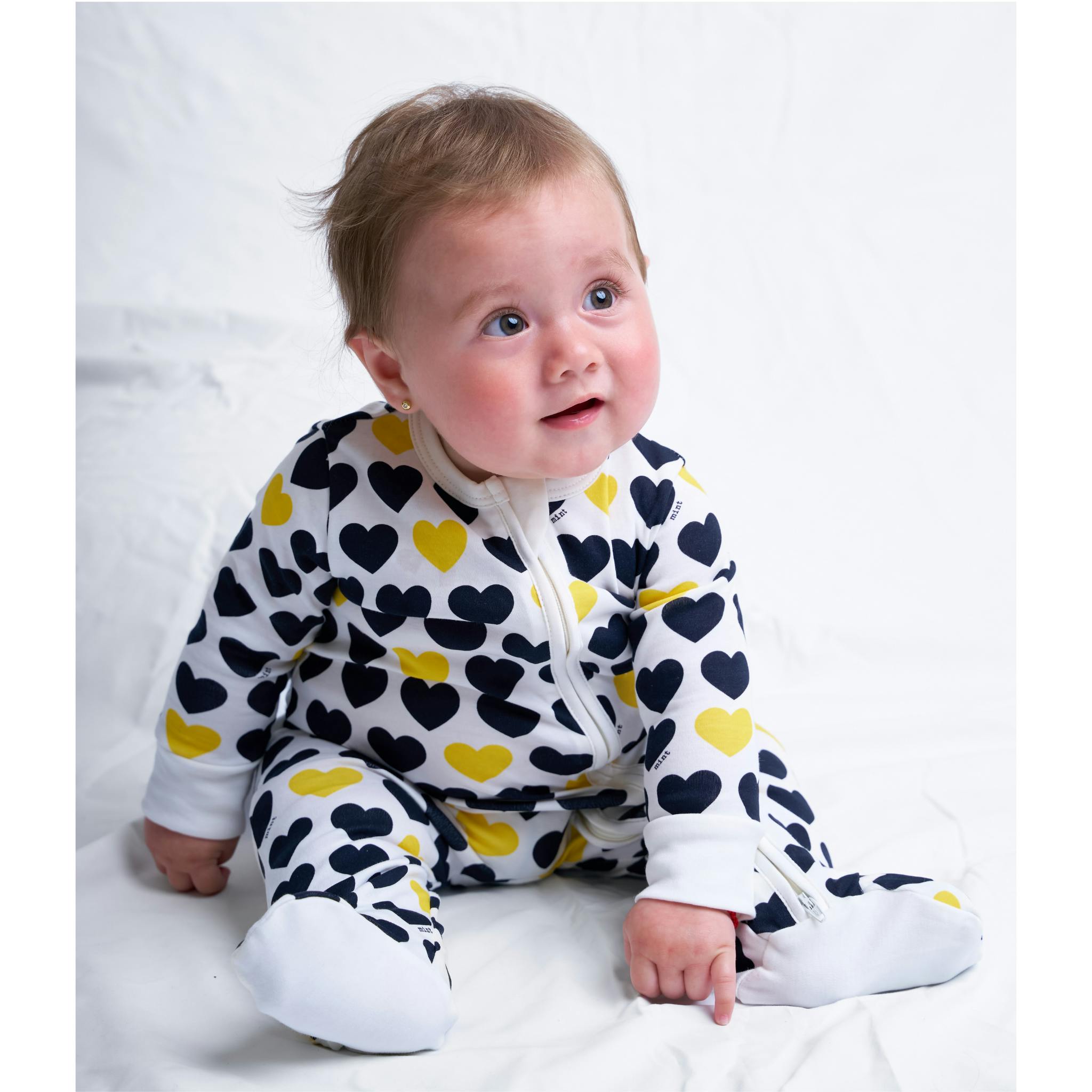 Black & Yellow Hearts Zip-up Baby Bodysuit