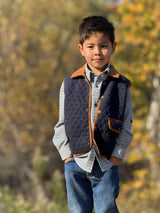 FISHER navy padded vest with cord trim