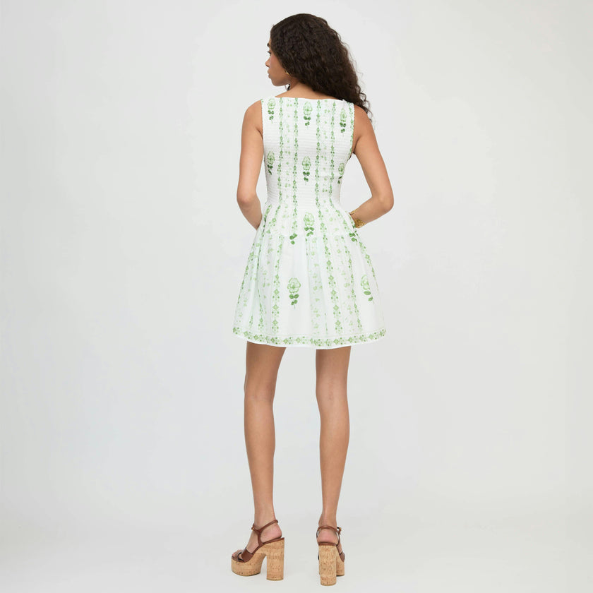 The Cosima Mini Nap Dress - White/Green Arcadia Border