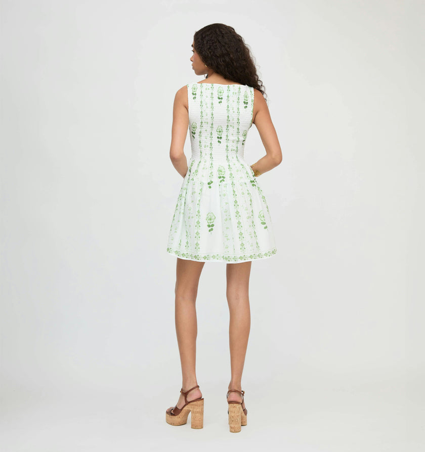 The Cosima Mini Nap Dress - White/Green Arcadia Border