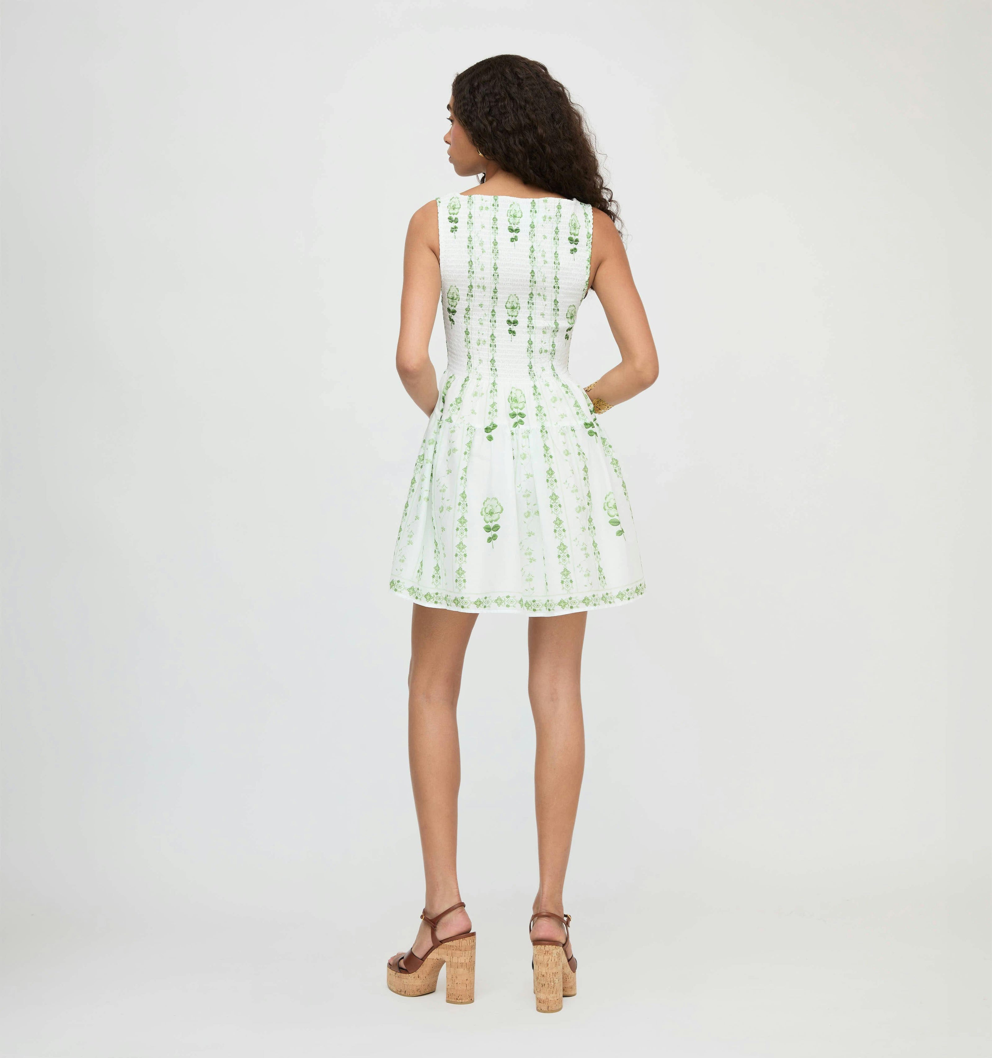 The Cosima Mini Nap Dress - White/Green Arcadia Border