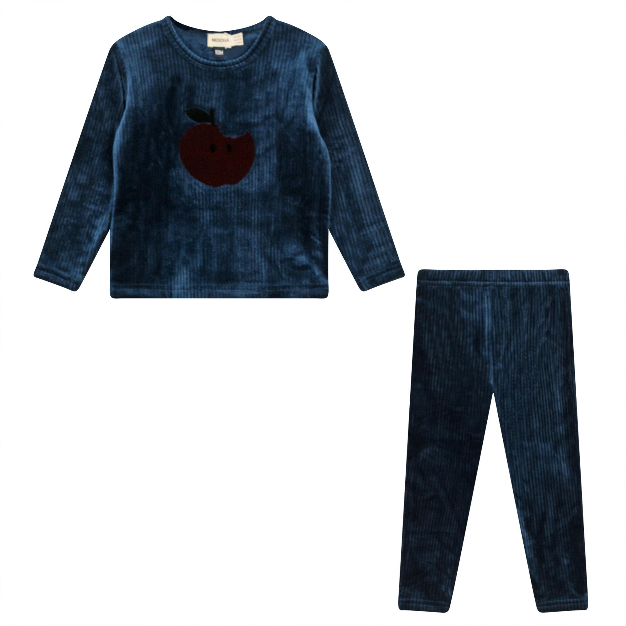Apple Print Cotton Velour 2Pc Set Clay