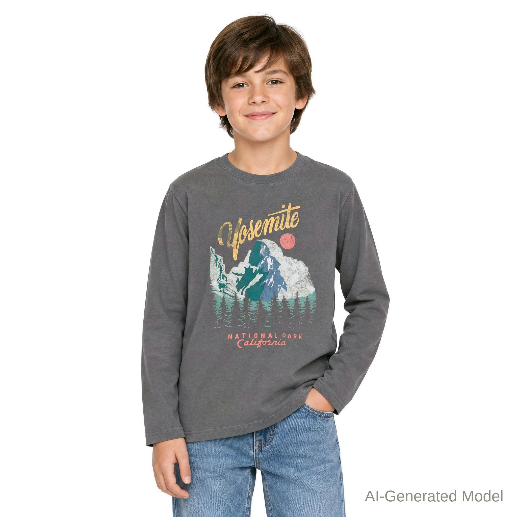 Boys Long Sleeve Graphic Tee | Yosemite - Charcoal