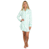 Women's Green Palm Tree Night Shirt - Organic Cotton Poplin