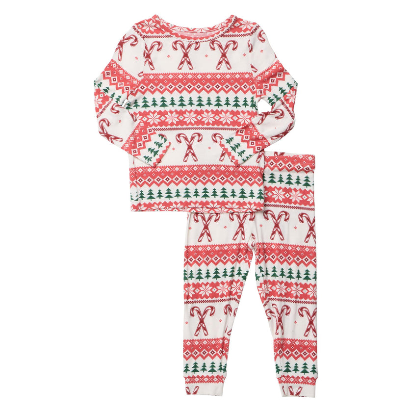 Kids Bamboo PJ Set - Candy Cane Fair Isle