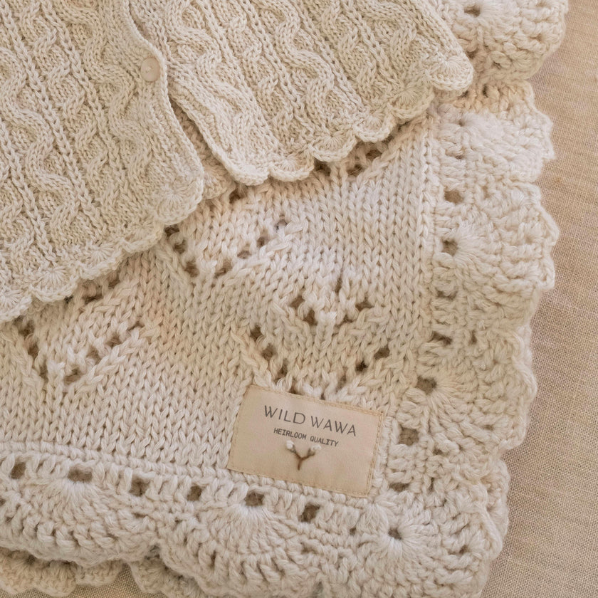 Knitted Blanket w/ Crochet Trim