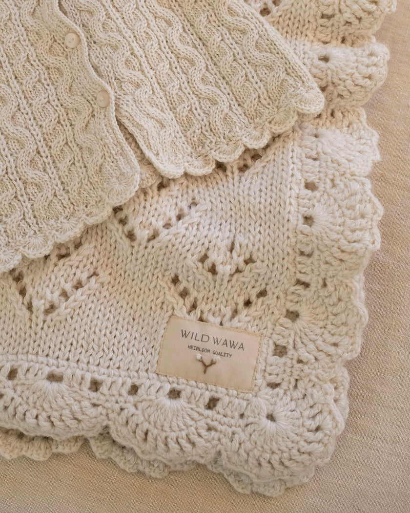 Knitted Blanket w/ Crochet Trim