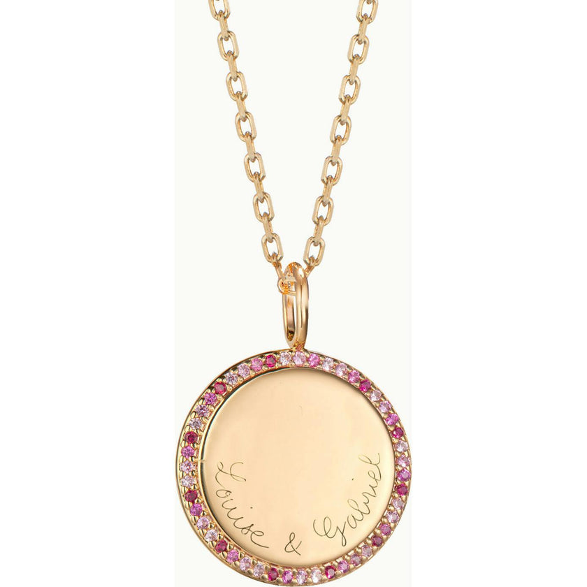 Personalized Pink October Signature Necklace, 14k Gold Plated