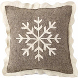 Handmade Christmas Pillow Hand Felted Wool - Big Snowflake Gray - 20" Arcadia Home
