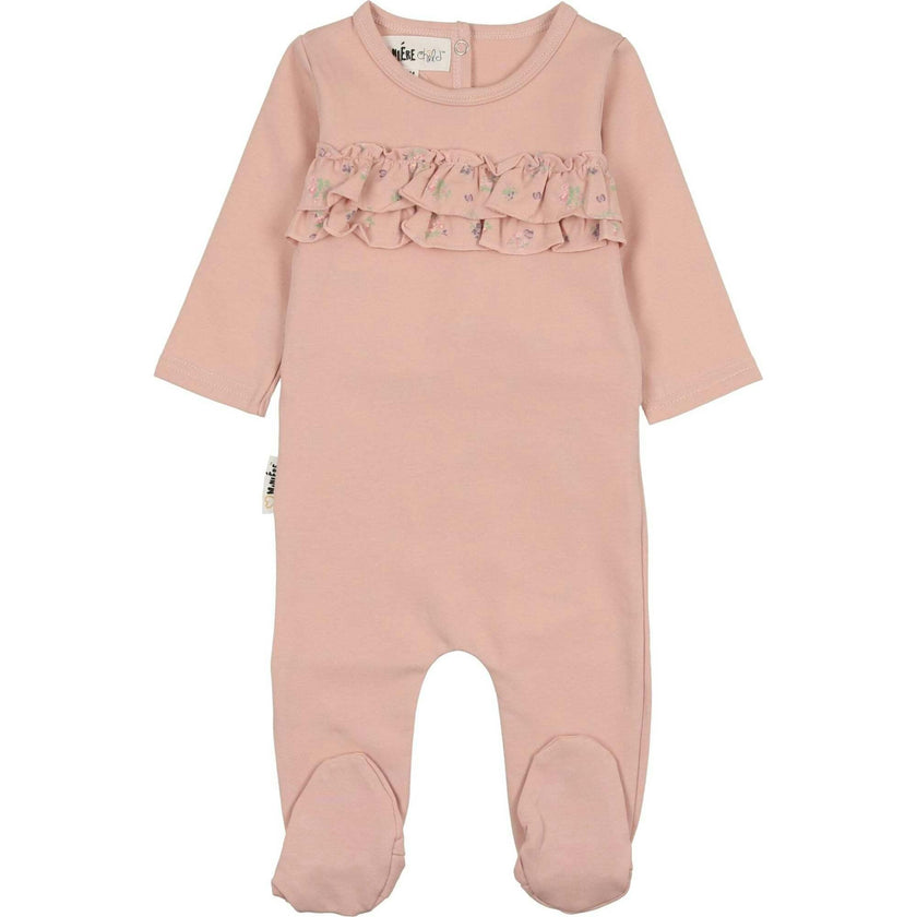 Floral Ruffle Front Long Sleeve Footie