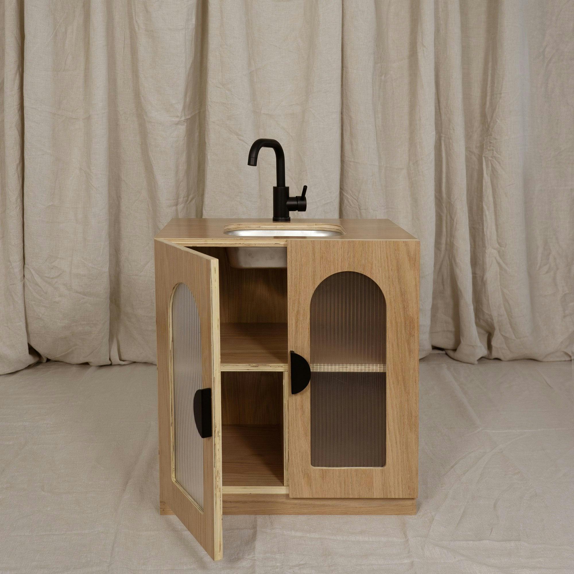 Oak Fluted Sink – Montessori Wooden Play Kitchen