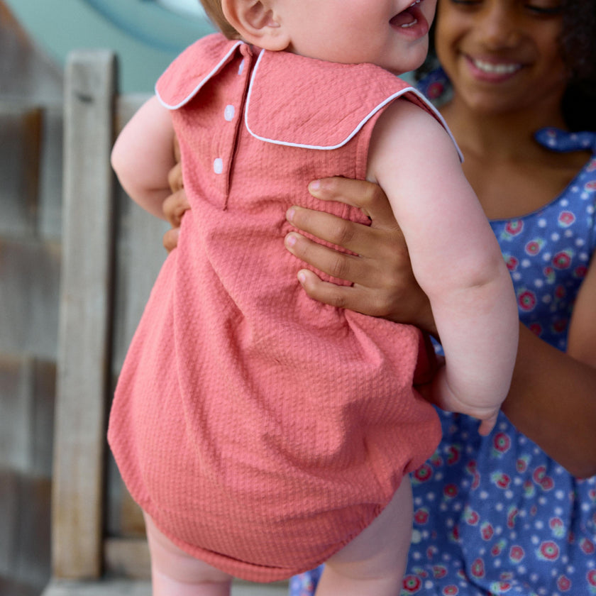 baby girls sailor red seersucker bubble romper